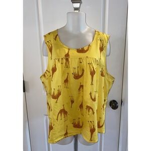 ModCloth Bright‎ Yellow 100% Cotton Sleeveless Giraffe Top Size 3X Tank